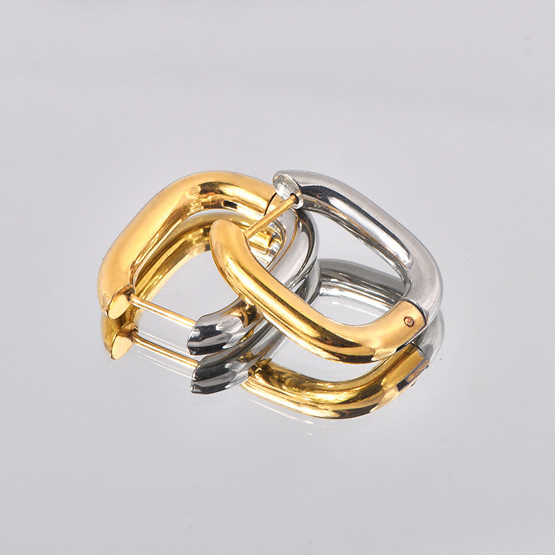 Gold and Silver Chunky Geometric Hoop Earrings