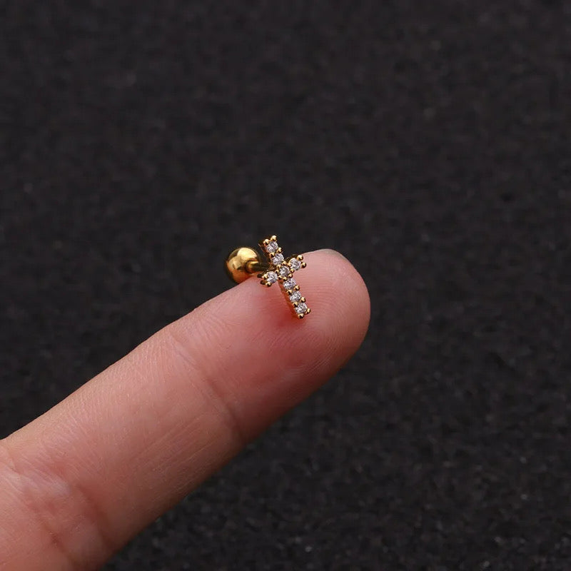 Pave Cross Flat-Back Cartilage Stud