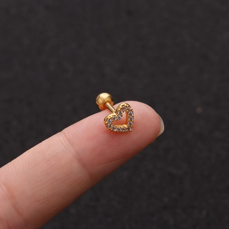 💎 Micro Pave Heart Cartilage/Helix Piercing Stud