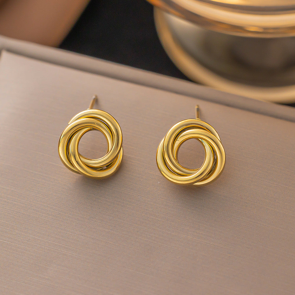 Abstract Gold Knot Studs - Modern Sculptural Design
