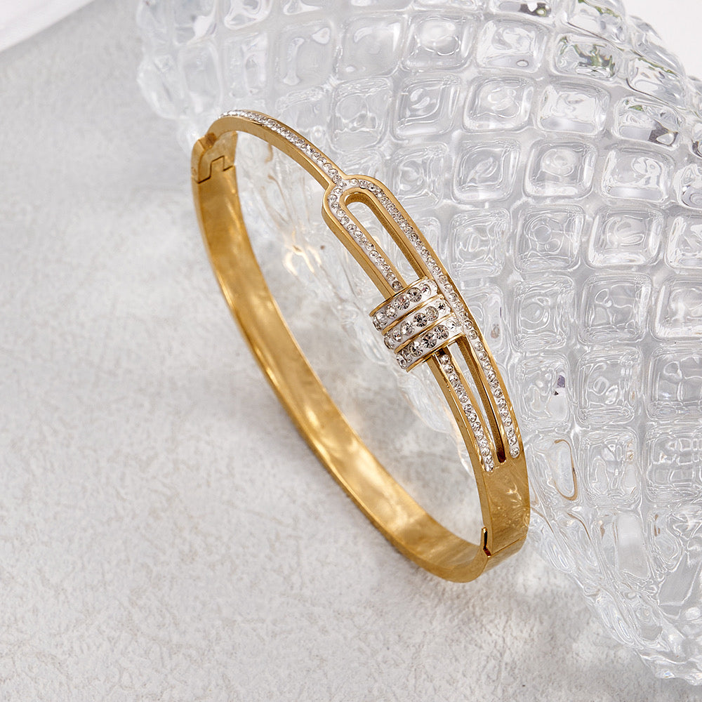 🌟 Architectural Gold & Pavé Bangle - 18K Plated, Non-Tarnish Luxury