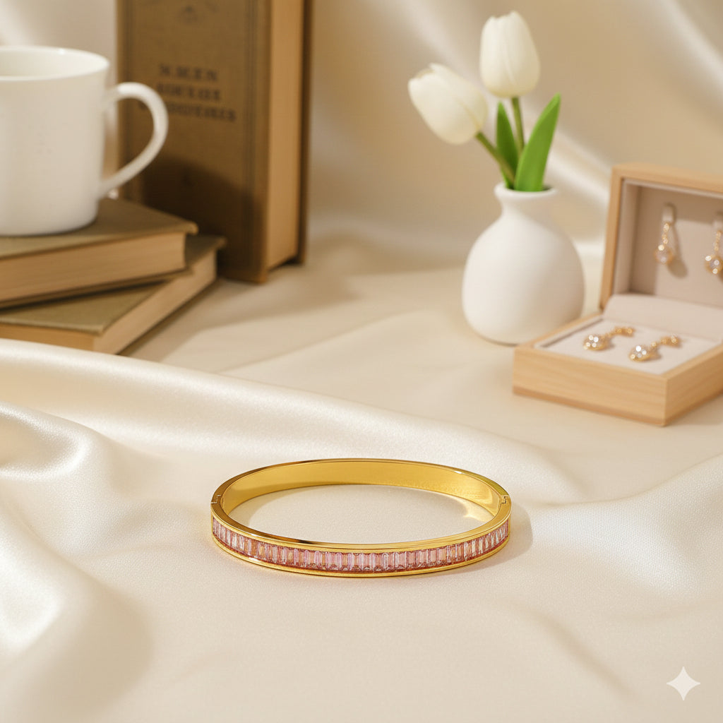 ✨ 18K Gold Plated Pink Baguette Waterproof Non-Tarnish Bracelet