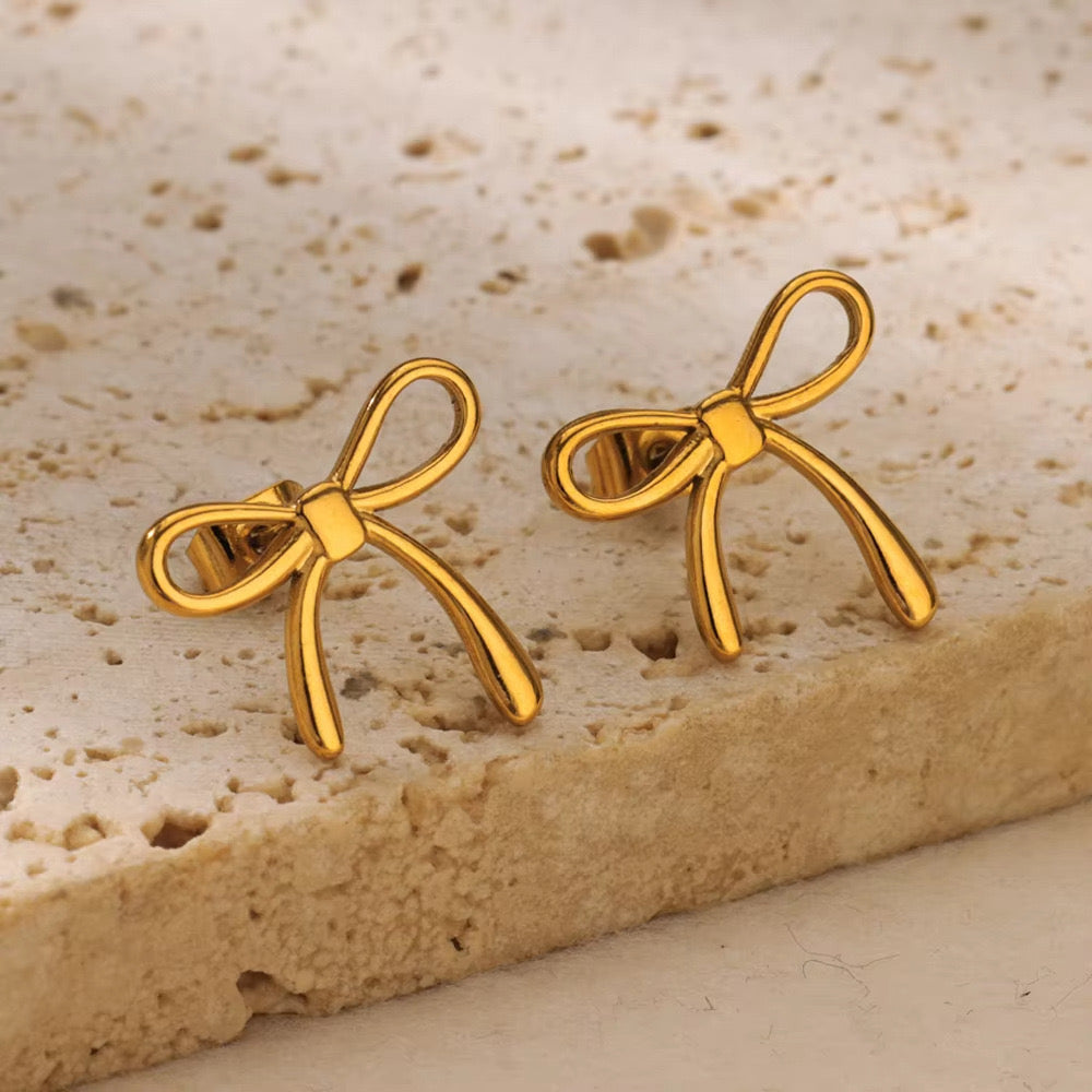 18K Gold Plated Heart & Bow Knot Stud Earrings