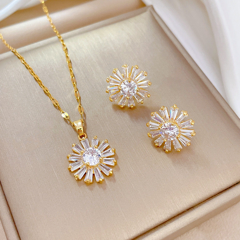 Elegant Gold-Plated Circle Pendant & Earring Set