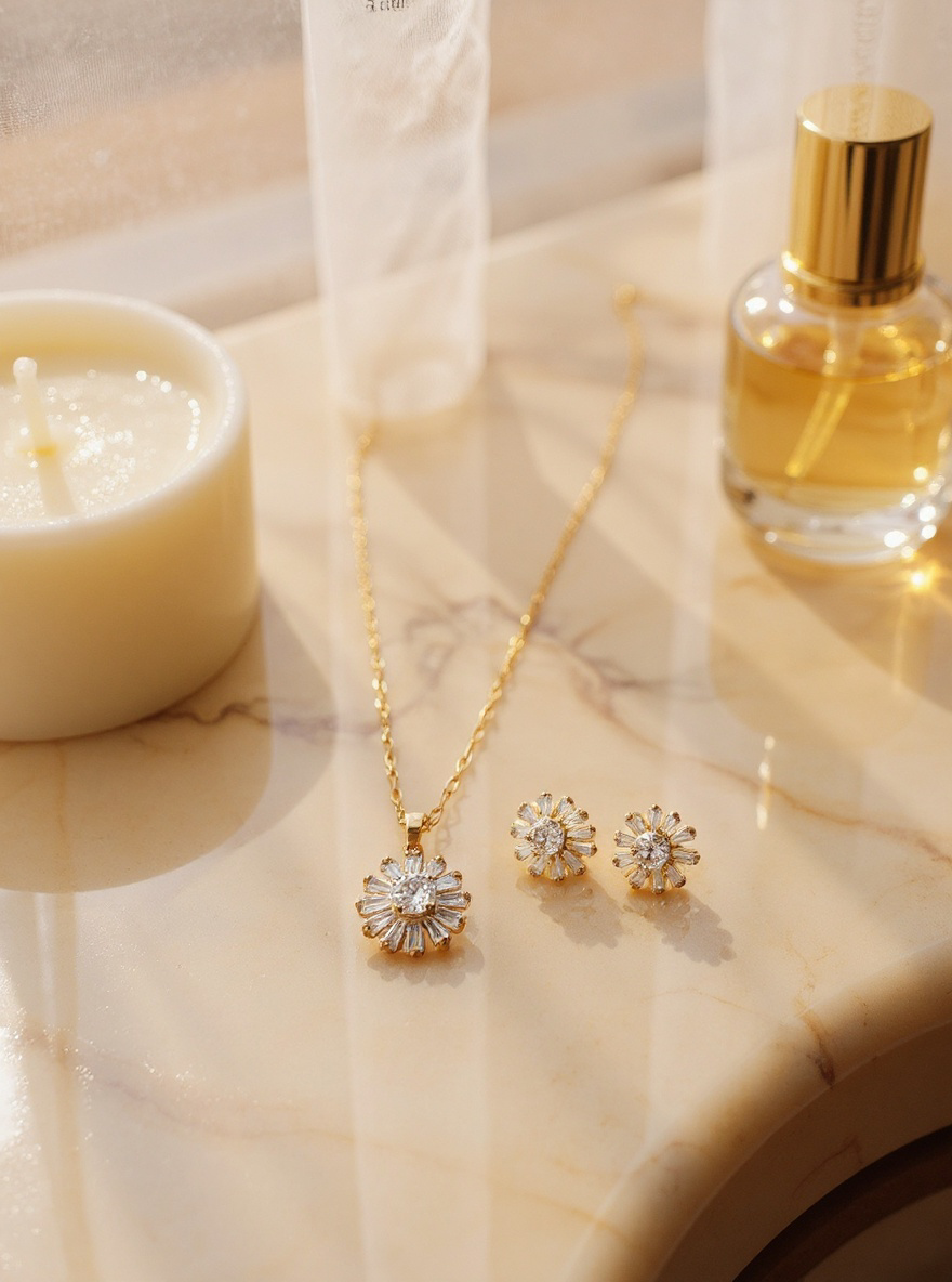 Elegant Gold-Plated Circle Pendant & Earring Set